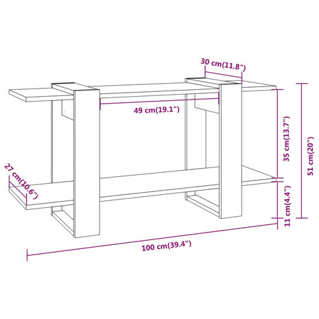 Boekenkast 100x30x51 cm bewerkt hout betongrijs 6