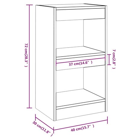 Boekenkast/kamerscherm 40x30x72 cm gerookt eikenkleurig 7