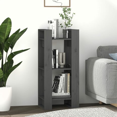 Boekenkast/kamerscherm 41x35x91 cm massief grenenhout grijs 6