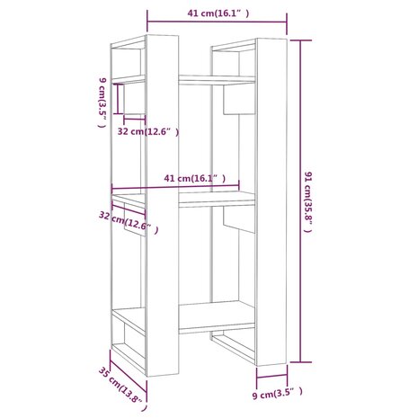 Boekenkast/kamerscherm 41x35x91 cm massief grenenhout grijs 8