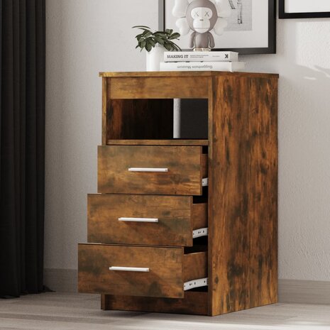 Ladekast 40x50x76 cm bewerkt hout gerookt eikenkleurig 3
