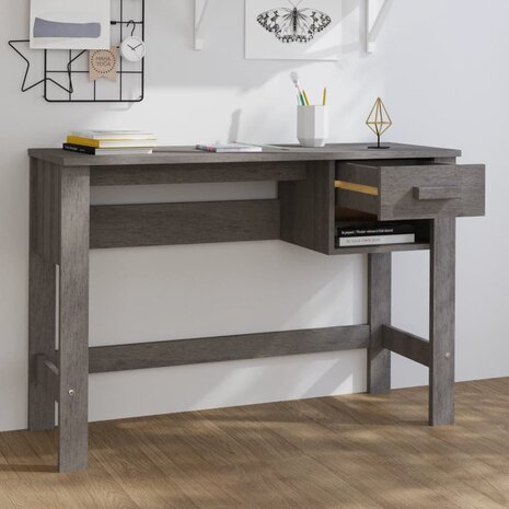 Bureau HAMAR 110x40x75 cm massief grenenhout lichtgrijs 3
