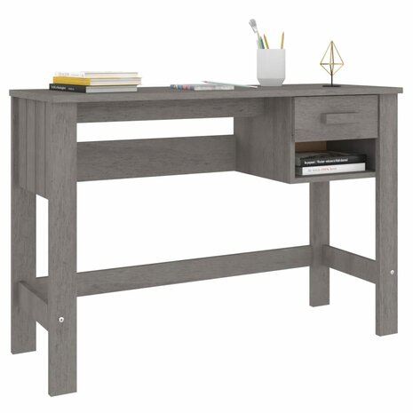 Bureau HAMAR 110x40x75 cm massief grenenhout lichtgrijs 4