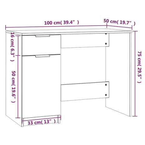 Bureau 100x50x75 cm bewerkt hout gerookt eikenkleurig 9