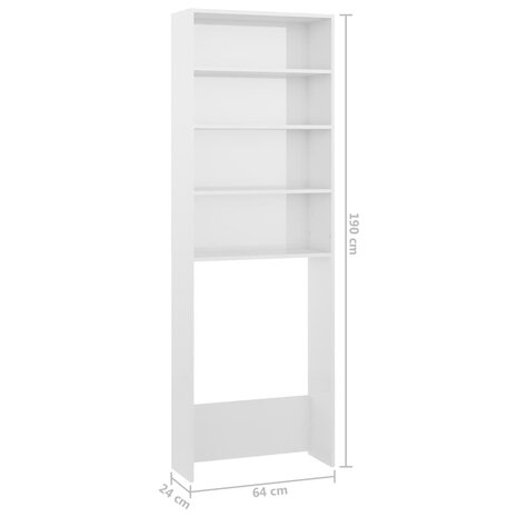 Wasmachinekast 64x24x190 cm hoogglans wit 8
