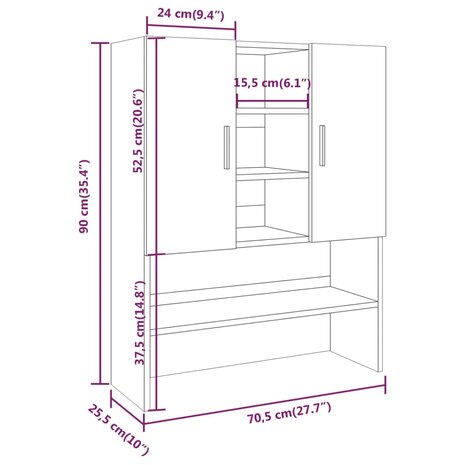 Wasmachinekast 70,5x25,5x90 cm bruin eikenkleur 9