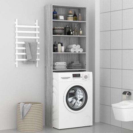 Wasmachinekast 64x24x190 cm grijs sonoma eikenkleurig 1