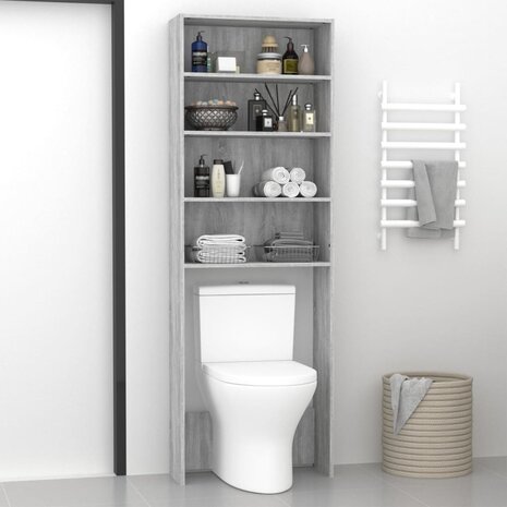 Wasmachinekast 64x24x190 cm grijs sonoma eikenkleurig 3