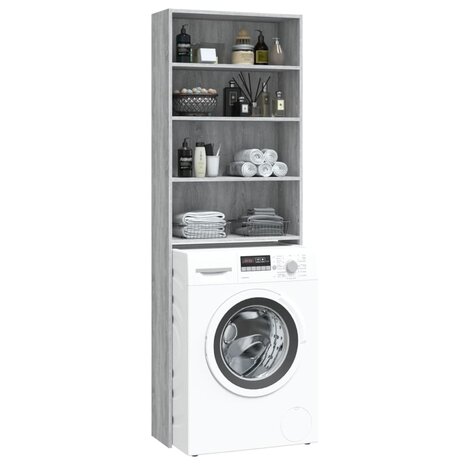 Wasmachinekast 64x24x190 cm grijs sonoma eikenkleurig 5