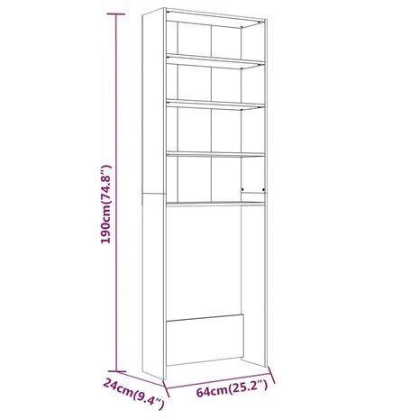 Wasmachinekast 64x24x190 cm grijs sonoma eikenkleurig 8