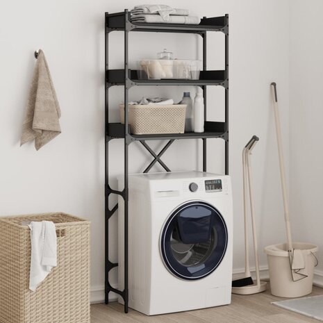 Wasmachinekast 67x25x163 cm bewerkt hout zwart 1