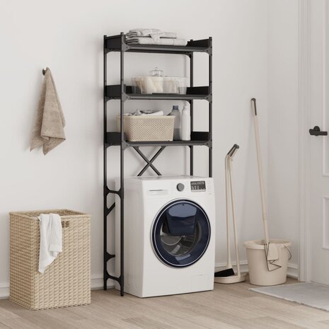 Wasmachinekast 67x25x163 cm bewerkt hout zwart 3