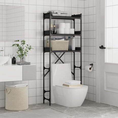 Wasmachinekast 67x25x163 cm bewerkt hout zwart 4