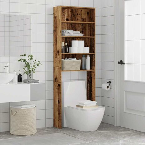 Wasmachinekast 64x24x190 cm oud houtkleurig 5