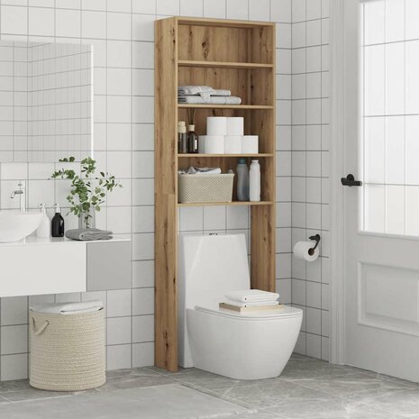 Wasmachinekast 64x24x190 cm artisanaal eikenkleur 5