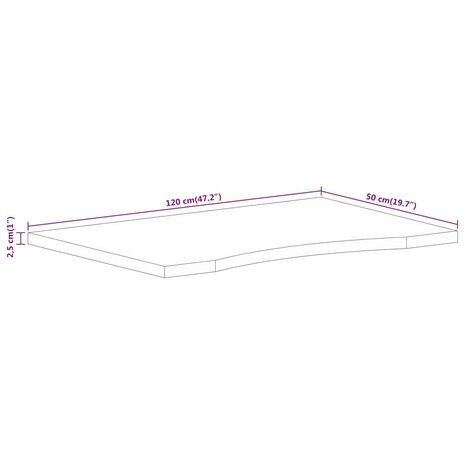 Bureaublad met ronding 120x50x2,5 cm massief ruw mangohout 8