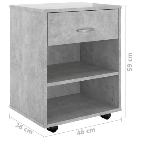 Rolkast 46x36x59 cm bewerkt hout betongrijs 8