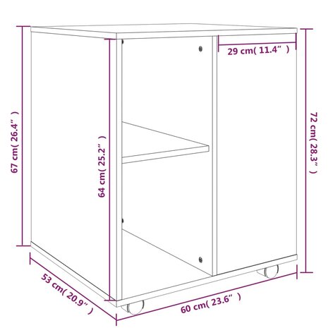 Rolkast 60x53x72 cm bewerkt hout bruin eikenkleur 9