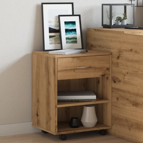 Rolkast 46x36x59 cm bewerkt hout artisanaal eikenkleurig 4