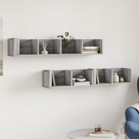 Wandkasten 2 st 99x18x16,5 cm bewerkt hout grijs sonoma eiken 3