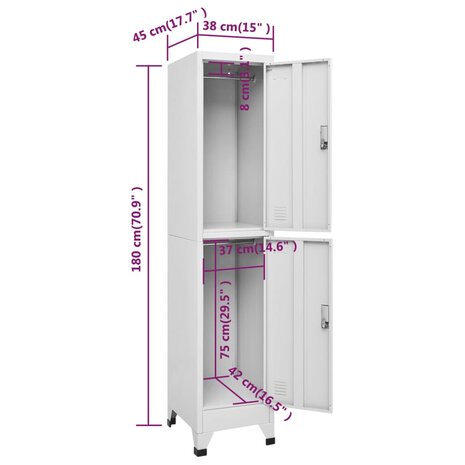 Lockerkast met 2 vakken 38x45x180 cm   8