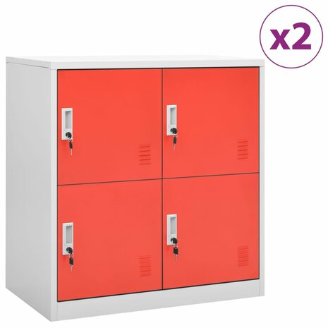 Lockerkasten 2 st 90x45x92,5 cm staal lichtgrijs en rood 1