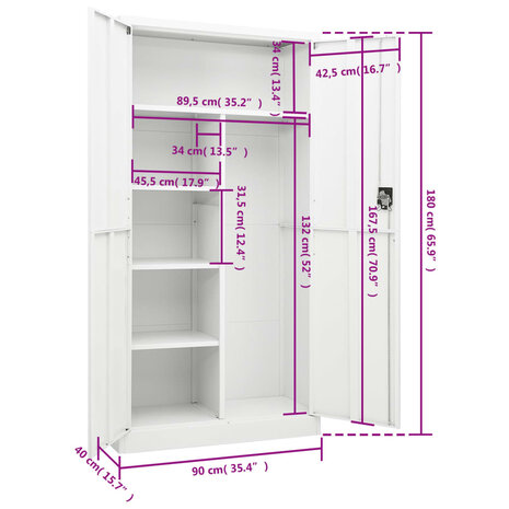 Lockerkast 90x40x180 cm staal wit 8
