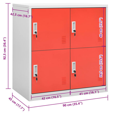 Lockerkast 90x45x92,5 cm staal lichtgrijs en rood 7