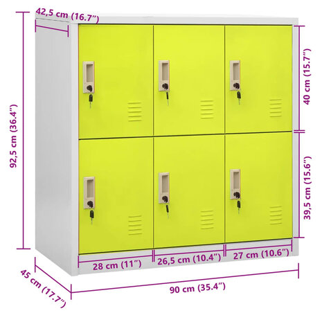 Lockerkast 90x45x92,5 cm staal lichtgrijs en groen 8