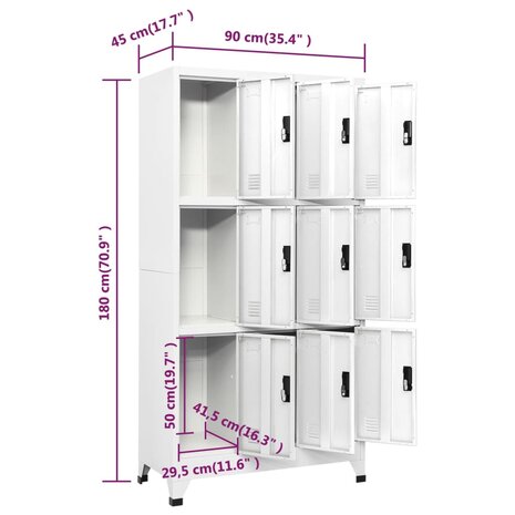 Lockerkast 90x45x180 cm staal wit 8