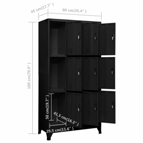 Lockerkast 90x45x180 cm staal zwart 8