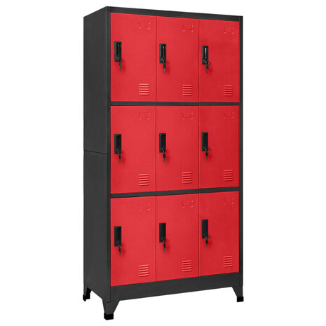Lockerkast 90x45x180 cm staal antracietkleurig en rood 1