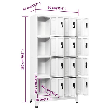 Lockerkast 90x45x180 cm staal wit 8