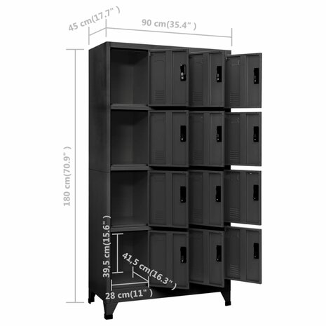 Lockerkast 90x45x180 cm staal antracietkleurig 8