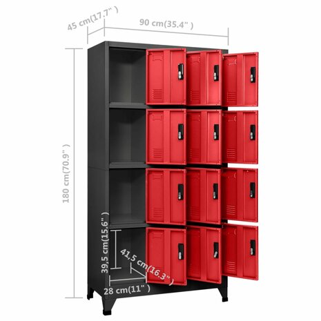 Lockerkast 90x45x180 cm staal antracietkleurig en rood 8