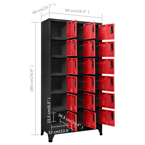 Lockerkast 90x40x180 cm staal antracietkleurig en rood 8