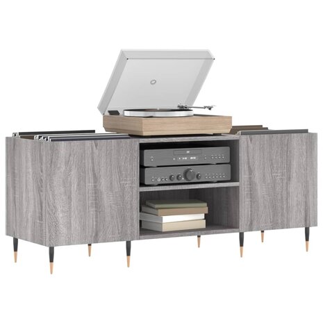 Platenkast 121x38x48 cm bewerkt hout grijs sonoma eikenkleurig 3