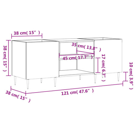 Platenkast 121x38x48 cm bewerkt hout grijs sonoma eikenkleurig 9