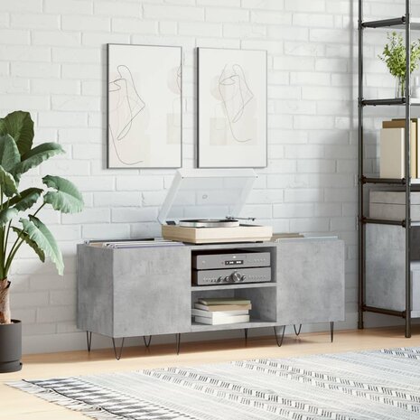 Platenkast 121x38x48 cm bewerkt hout betongrijs 1