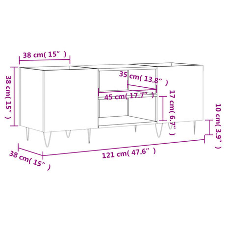 Platenkast 121x38x48 cm bewerkt hout betongrijs 9