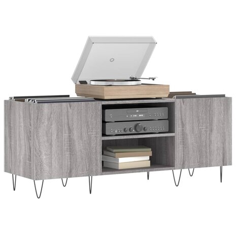 Platenkast 121x38x48 cm bewerkt hout grijs sonoma eikenkleurig 3