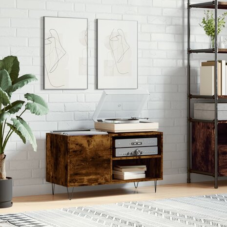 Platenkast 85x38x48 cm bewerkt hout gerookt eikenkleurig 1