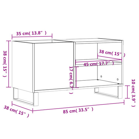 Platenkast 85x38x48 cm bewerkt hout betongrijs 9