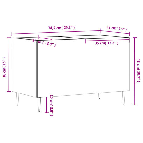 Platenkast 74,5x38x48 cm bewerkt hout betongrijs 9