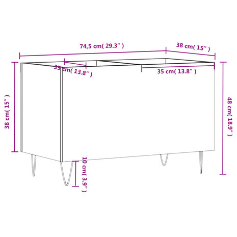 Platenkast 74,5x38x48 cm bewerkt hout betongrijs 9