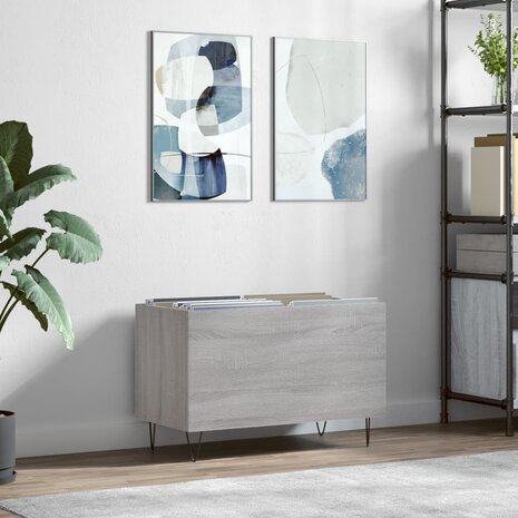 Platenkast 74,5x38x48 cm bewerkt hout grijs sonoma eikenkleurig 1