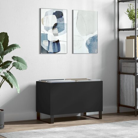 Platenkast 74,5x38x48 cm bewerkt hout zwart 1