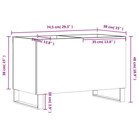 Platenkast 74,5x38x48 cm bewerkt hout zwart 9