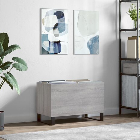 Platenkast 74,5x38x48 cm bewerkt hout grijs sonoma eikenkleurig 1