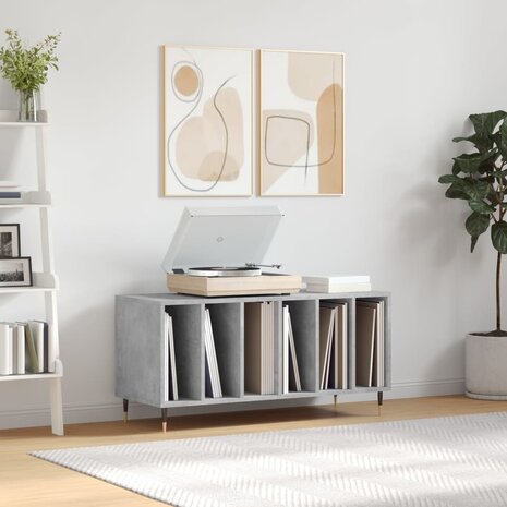 Platenkast 100x38x48 cm bewerkt hout betongrijs 1